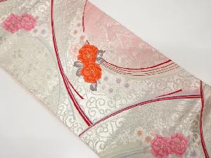 流水に花模様織り出し　袋帯